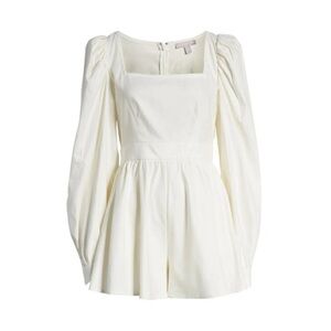 Chelsea28 Square Neck Long Sleeve Linen Blend Romper in White Opal